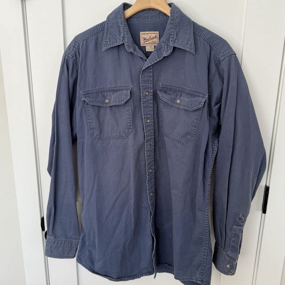 Vintage Woolrich Shirt Men Tall L  Denim Blue  Button Up Long Sleeve Cotton READ - Picture 2 of 8